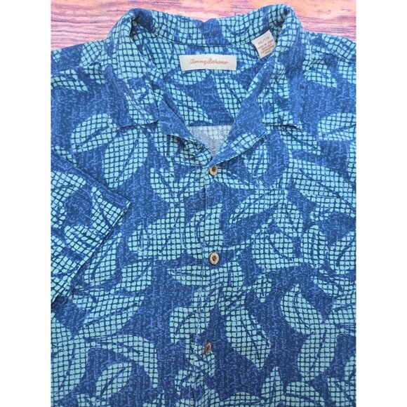 Tommy Bahama Mens Blue-Green Leaf Print Hawaiian Shirt XXL - Picture 4 of 6